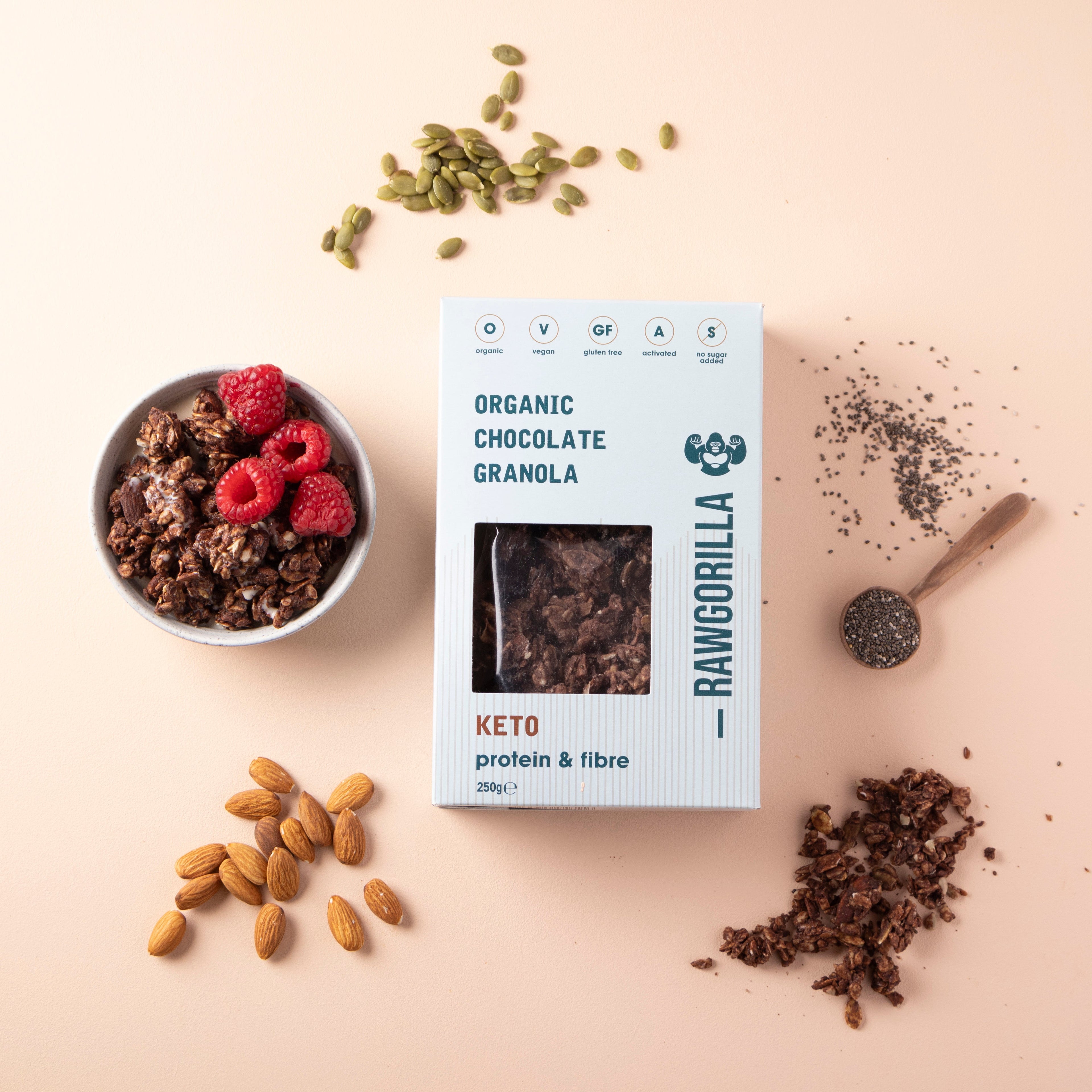 Organic Chocolate Granola Cereal Keto - 250g - RAWGORILLA by RawGorilla | The Hackers Market