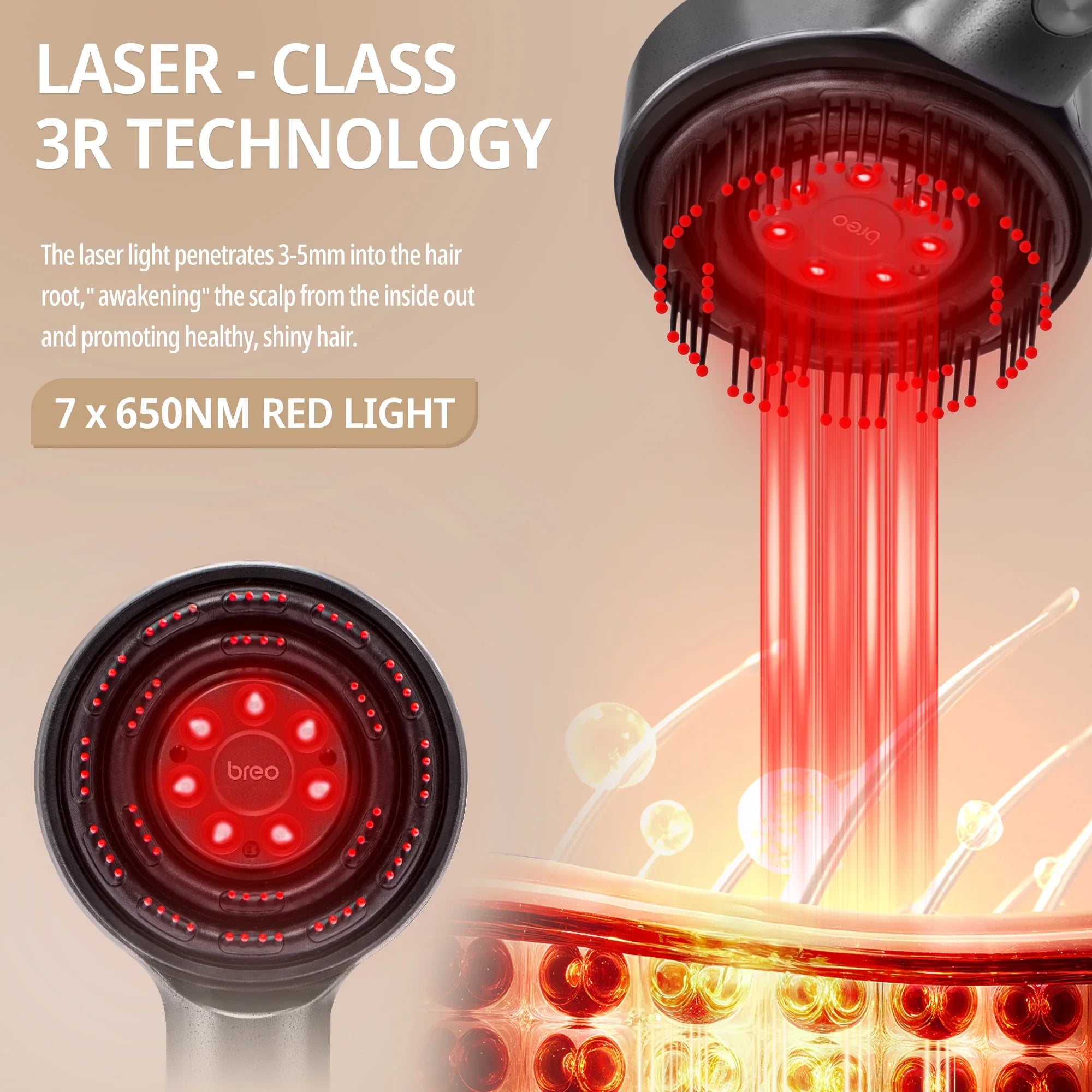Breo LumiHeal Pro Hair Growth Massager - FDA-Cleared Low-Level Laser Therapy Scalp Massager with 72 Massage Bristles for Thinning Hair