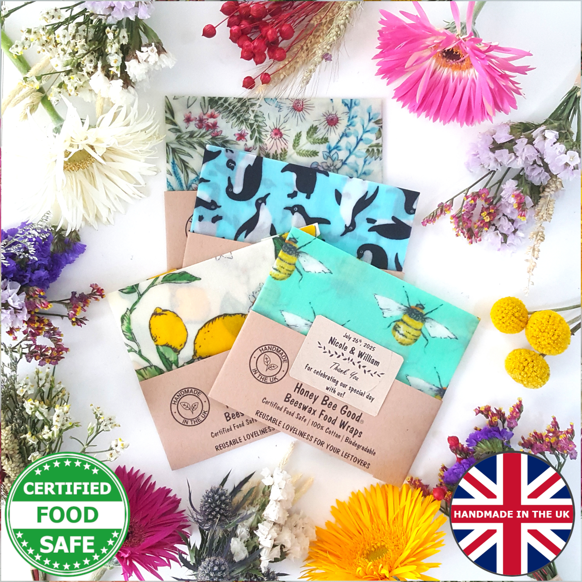 TEN SMALL Corporate Gifts | Reusable Beeswax Food Wrap | Single Small Mixed Patterns
