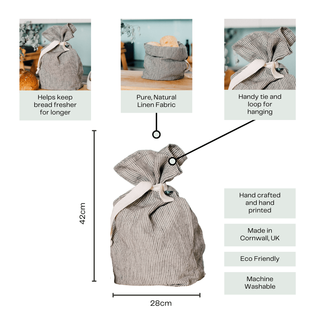 Striped Dark Blue/Natural Linen Bread Bag