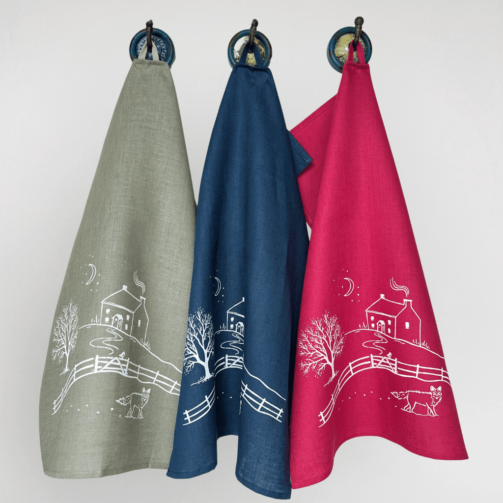 Winter Fox Linen Tea Towel