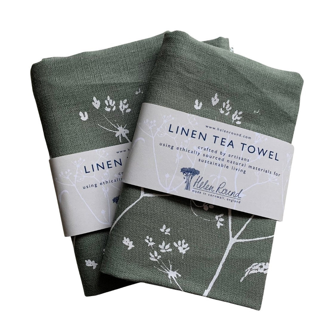 Pure Linen Tea Towel Hedgerow Design