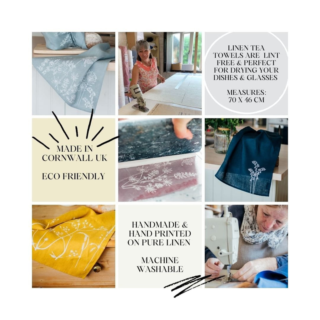 Pure Linen Tea Towel Hedgerow Design