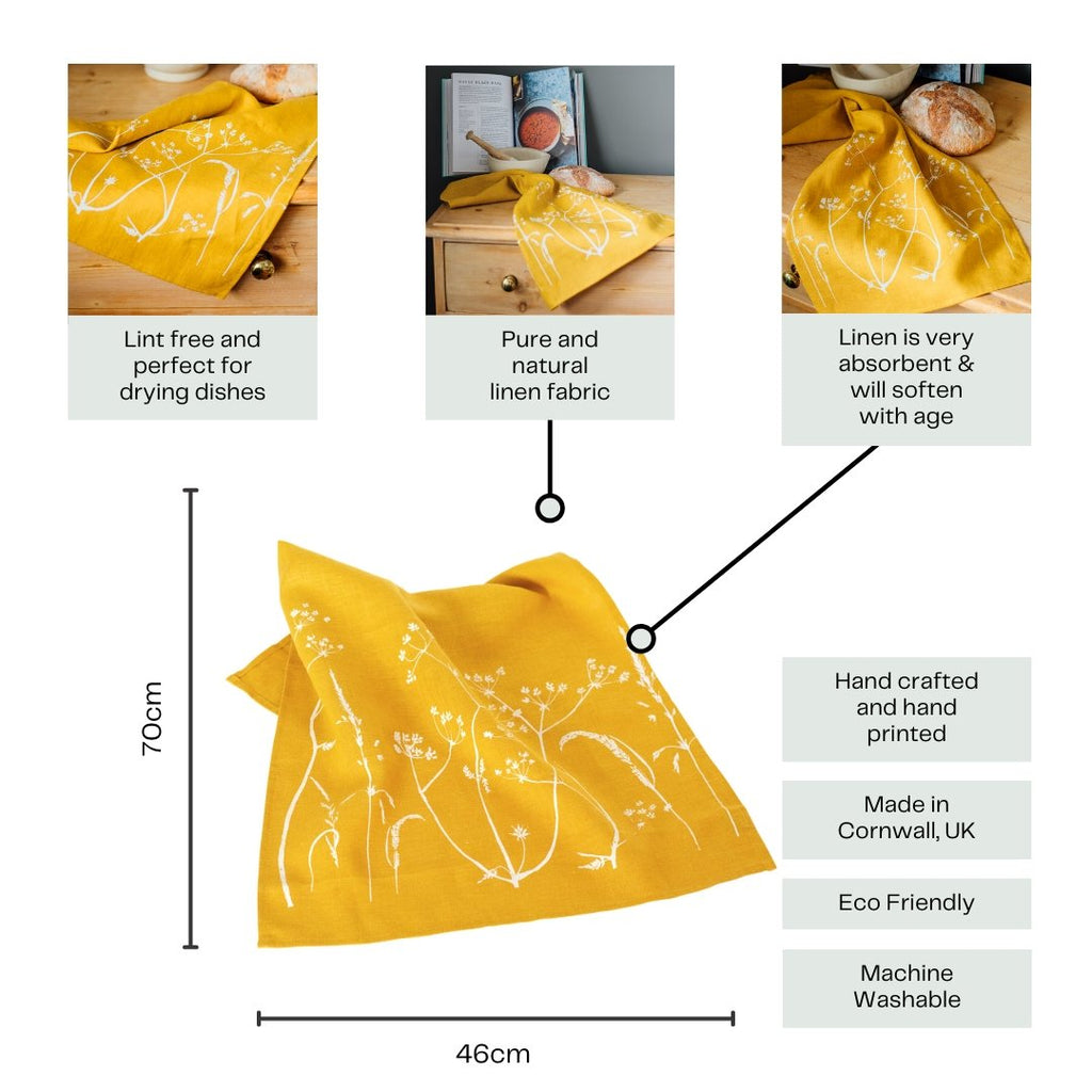 Pure Linen Tea Towel Hedgerow Design