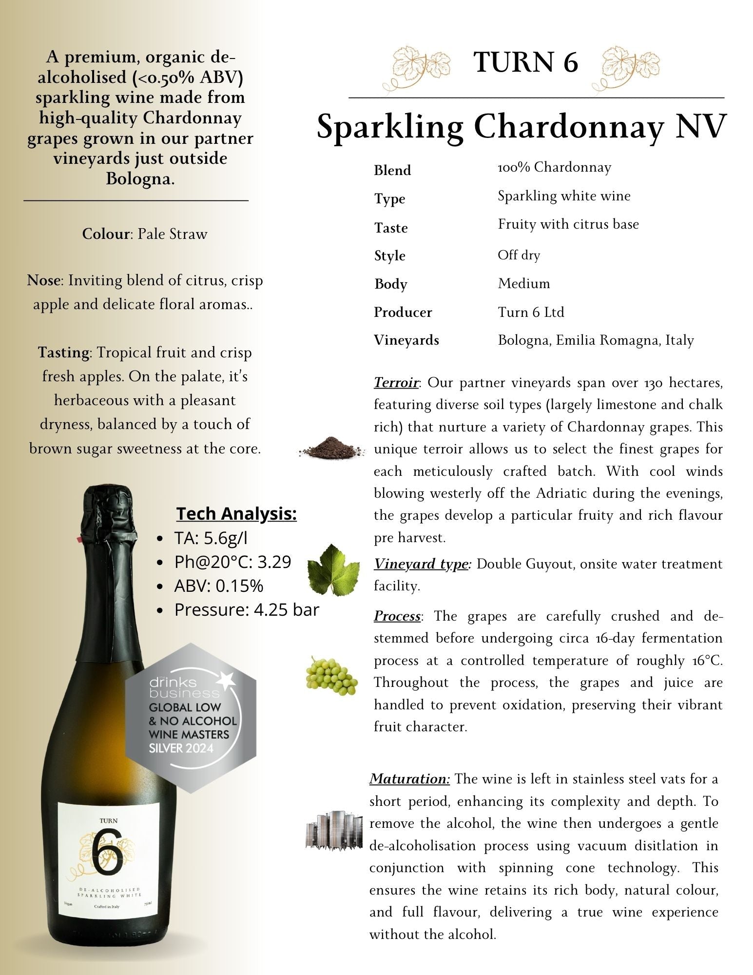 Alcohol-Free Sparkling White Wine by Turn 6 | The Hackers Market