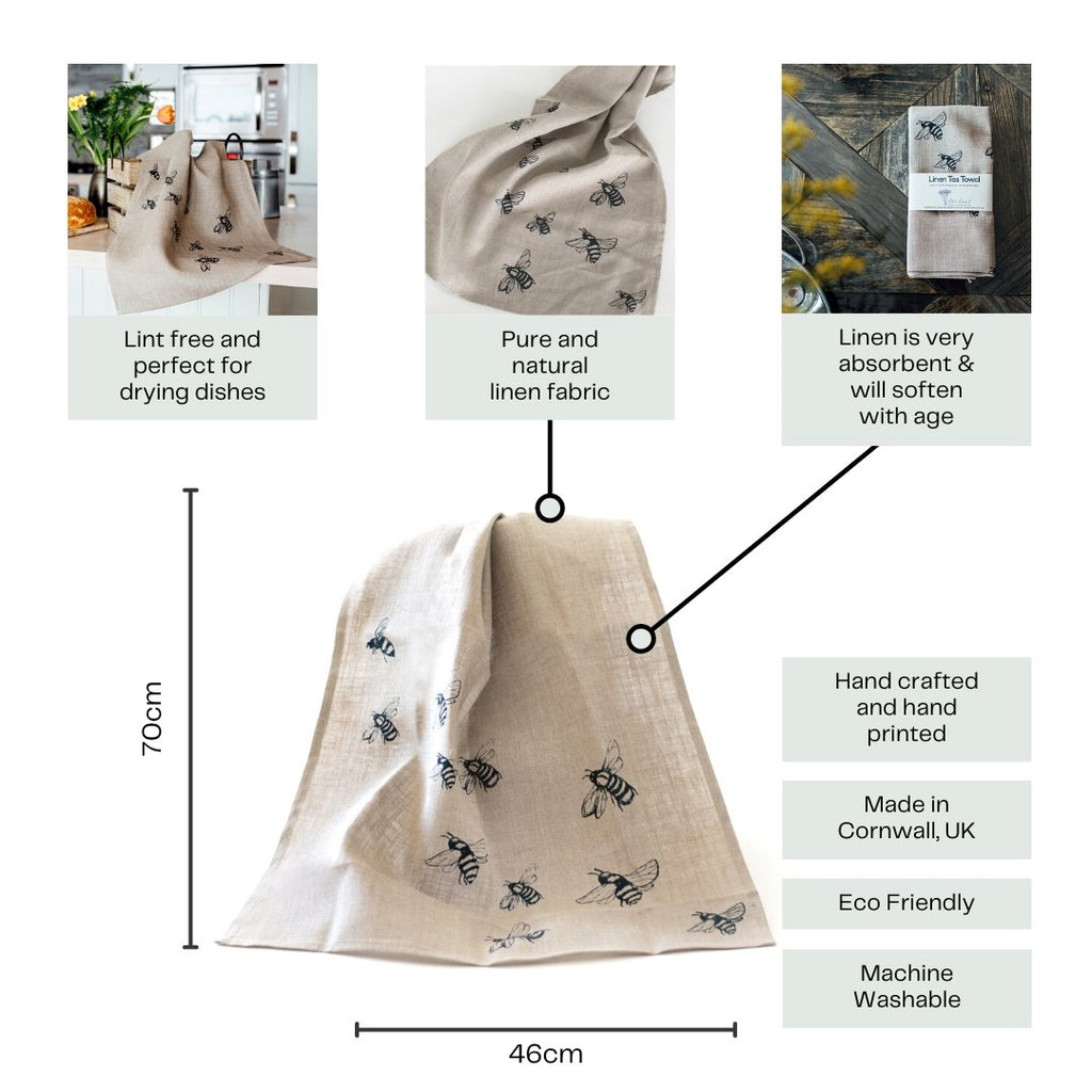 Bee Tea Towel In Pure Linen