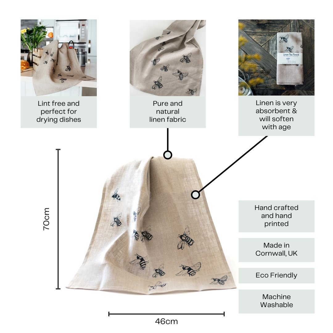 Bee Tea Towel In Pure Linen