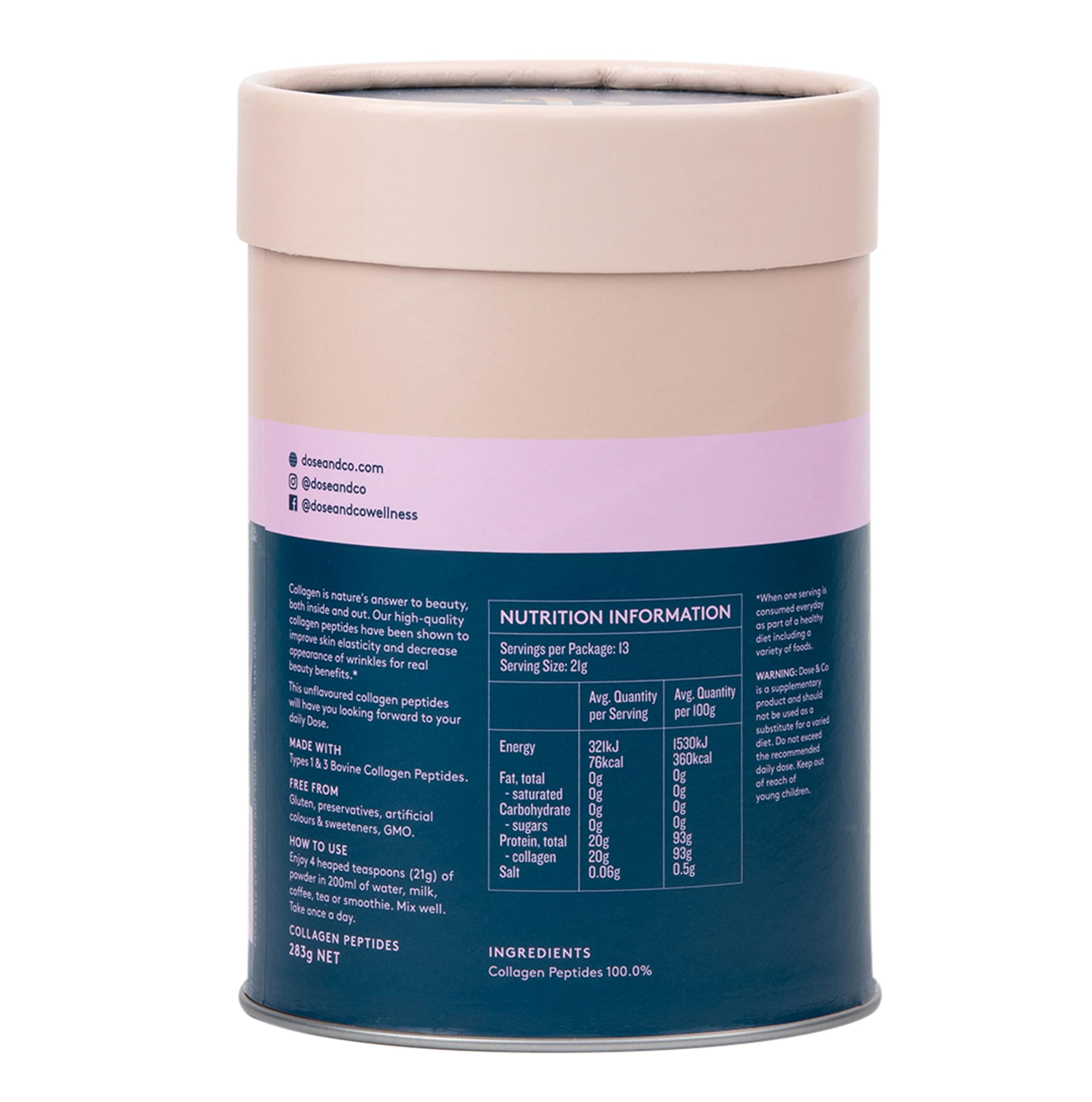 DOSE & CO Pure Collagen Peptides – Unflavored Powder, 10oz | Hair, Skin & Nails