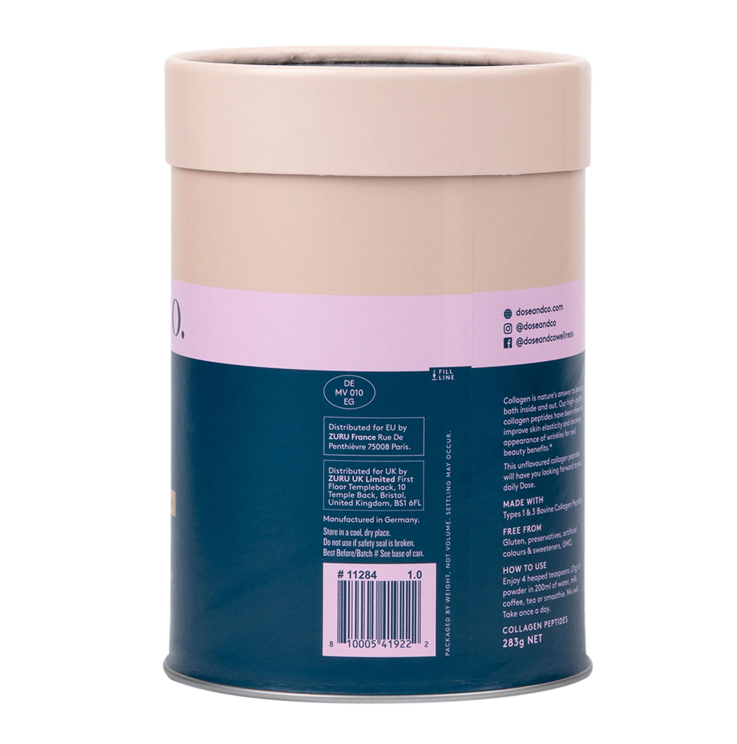 DOSE & CO Pure Collagen Peptides – Unflavored Powder, 10oz | Hair, Skin & Nails