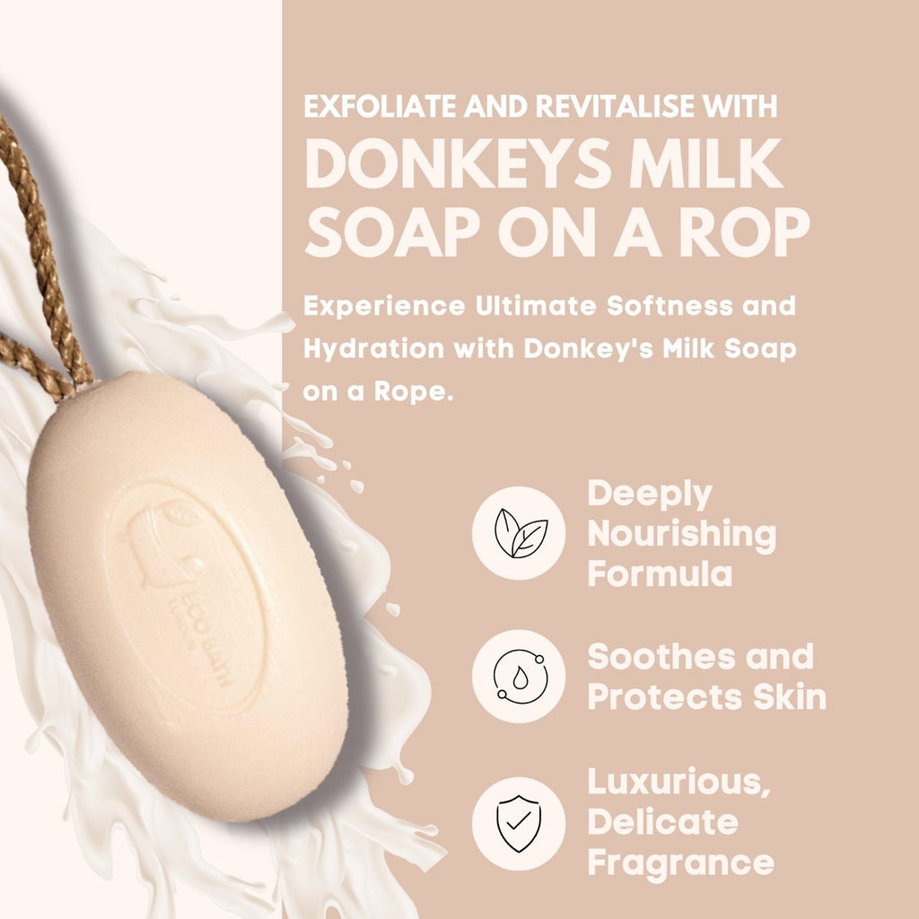 Eco Bath London Donkey’s Milk Soap on a Rope 220g - Luxurious and Eco Friendly Body Wash Bar with Shea Butter by Eco Bath London | The Hackers Market