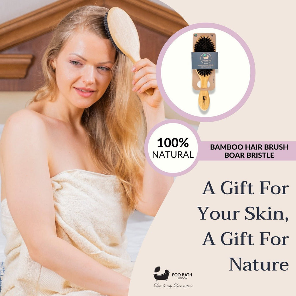 Eco Bath London Bamboo Hair Brush with Boar Bristles - Eco-Friendly Detangling Hairbrush for All Hair Types by Eco Bath London | The Hackers Market