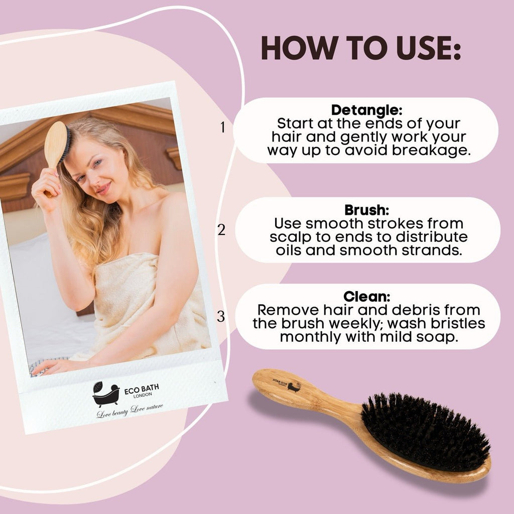 Eco Bath London Bamboo Hair Brush with Boar Bristles - Eco-Friendly Detangling Hairbrush for All Hair Types by Eco Bath London | The Hackers Market
