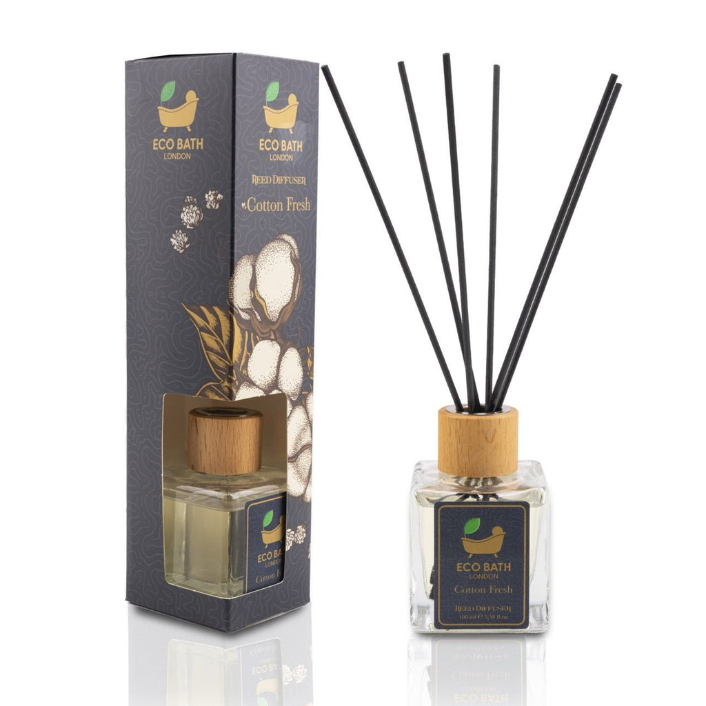 Eco Bath London Cotton Fresh Reed Diffuser 100ml (3.38 Fl.Oz) - Luxurious Calming Reed Diffuser for Home Fragrance