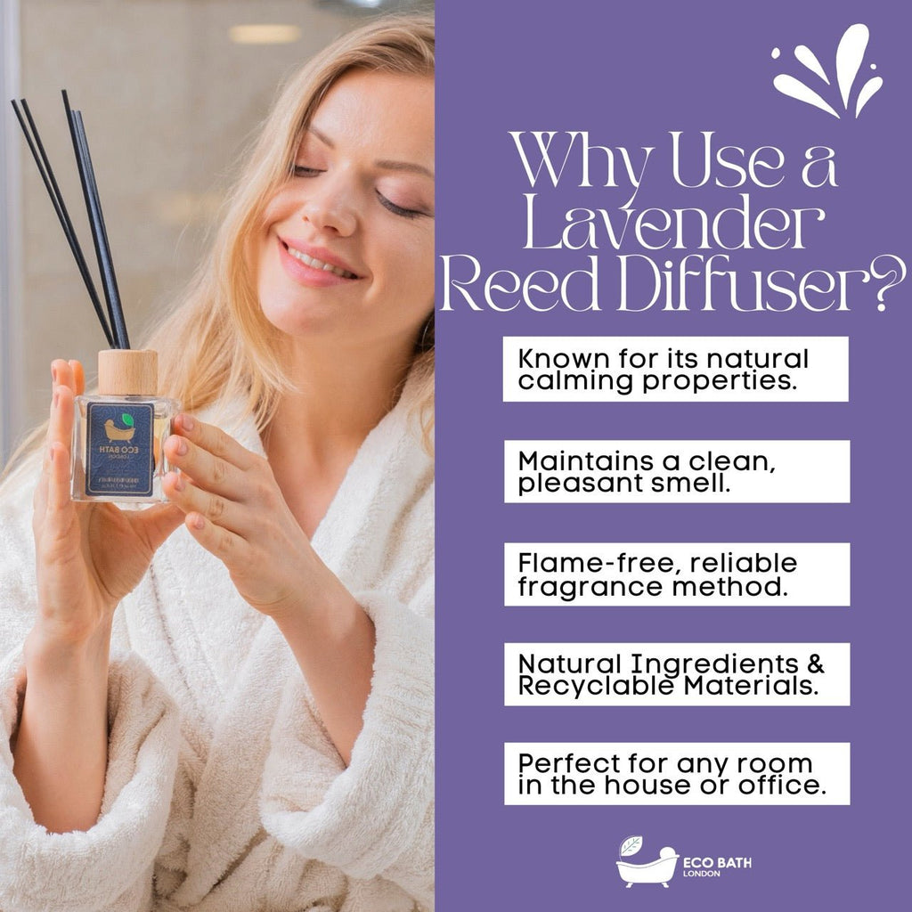 Eco Bath London French Lavender Reed Diffuser - Luxurious Home Fragrance with Natural Essential French Lavender Oil, 100ml (3.38 Fl.Oz) by Eco Bath London | The Hackers Market