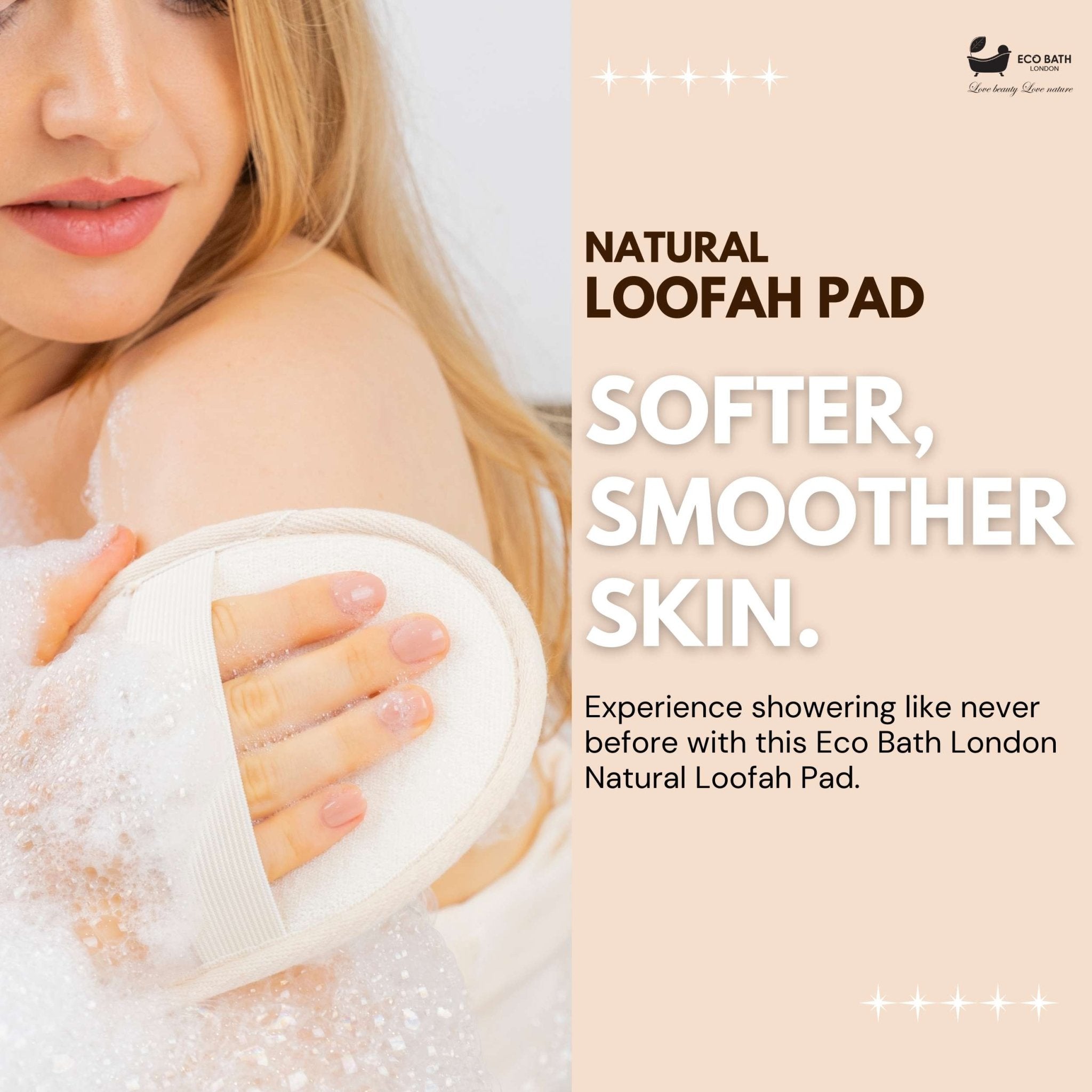 Eco Bath London Natural Loofah Pad - Exfoliating Loofah Bath Sponge for Women and Men