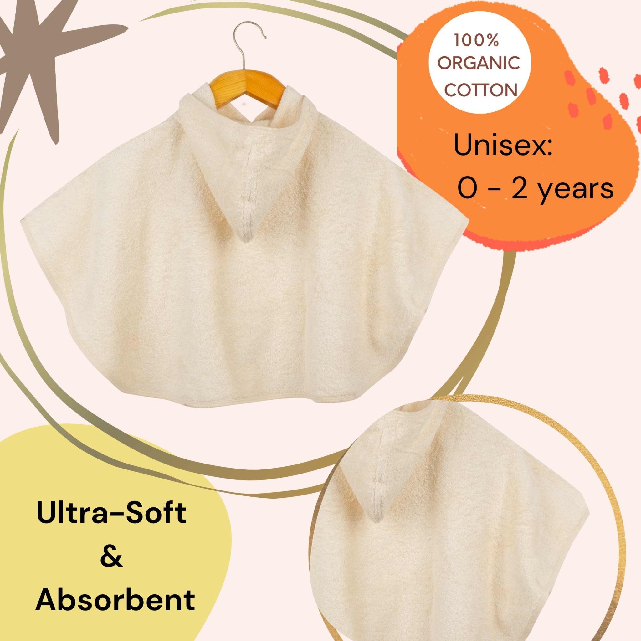 Eco Bath London Organic Cotton Baby Poncho - Luxuriously Soft, Undyed and Unbleached