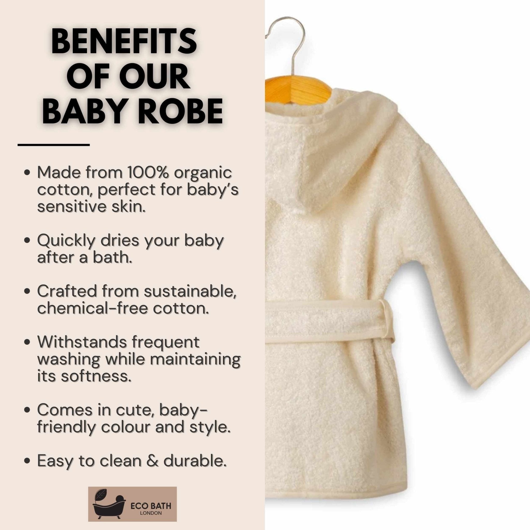 Eco Bath London Organic Cotton Baby Robe - Available in Sizes 0-2 Years and 3-5 Years by Eco Bath London | The Hackers Market