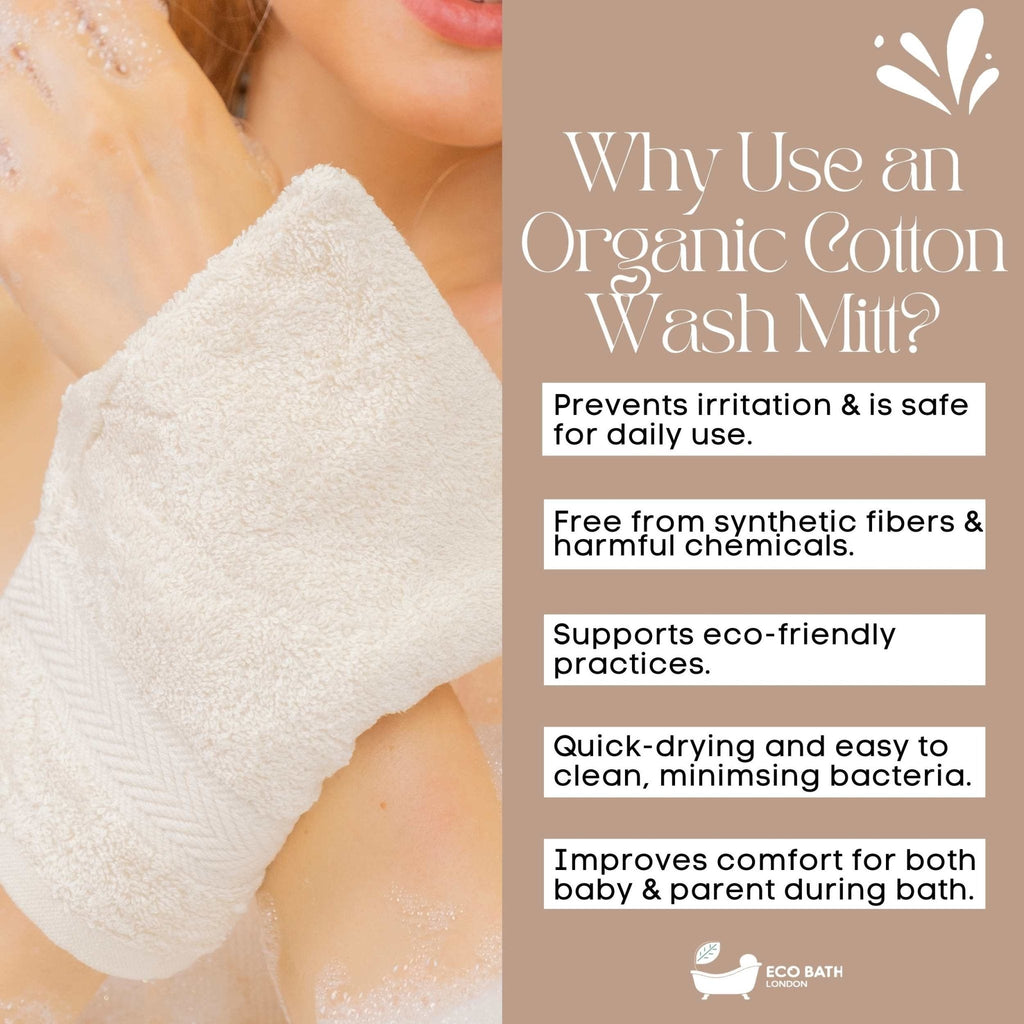Eco Bath London Organic Cotton Bath Mitt - Pack of 3, Ultra Soft and Hypoallergenic