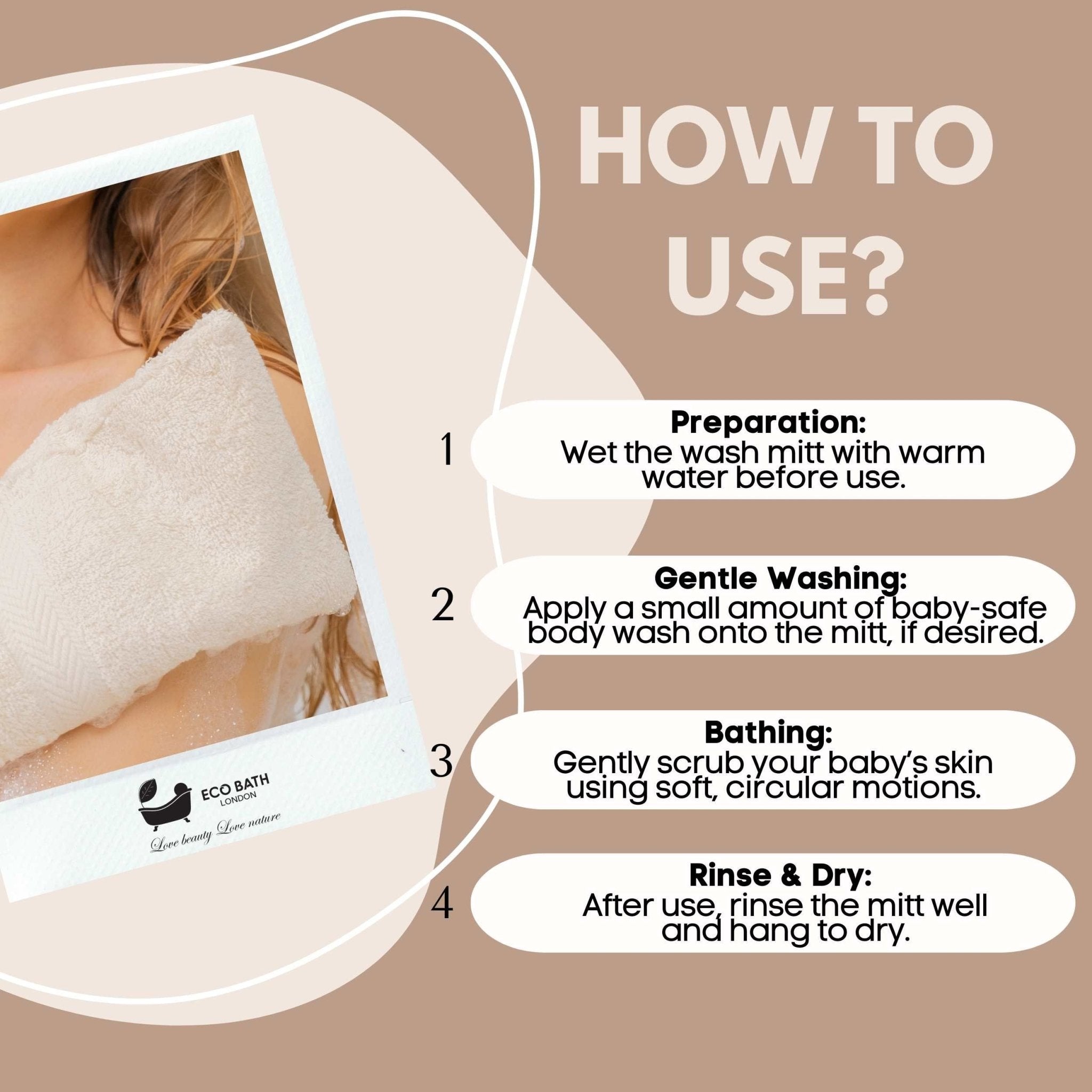 Eco Bath London Organic Cotton Bath Mitt - Pack of 3, Ultra Soft and Hypoallergenic