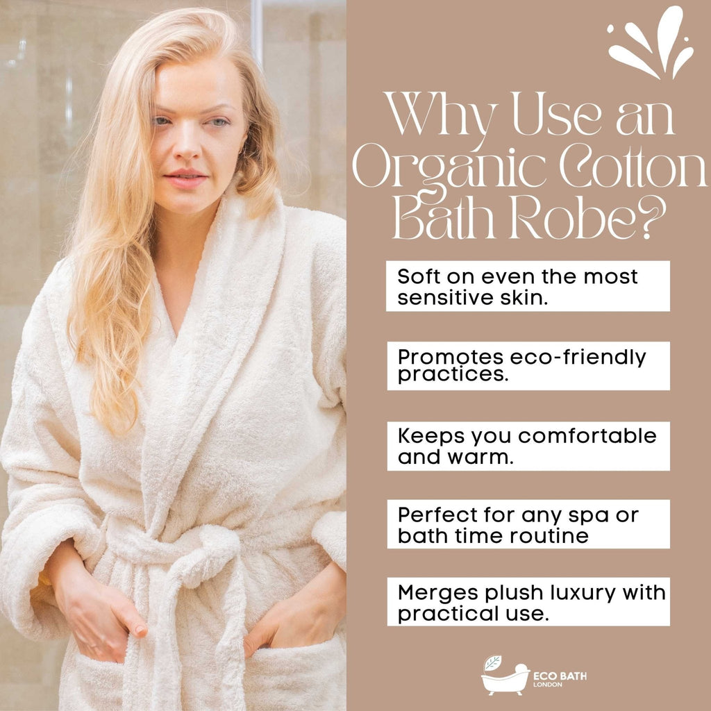 Eco Bath London Organic Cotton Shawl Collar Bath Robe - 100% Certified Organic Cotton