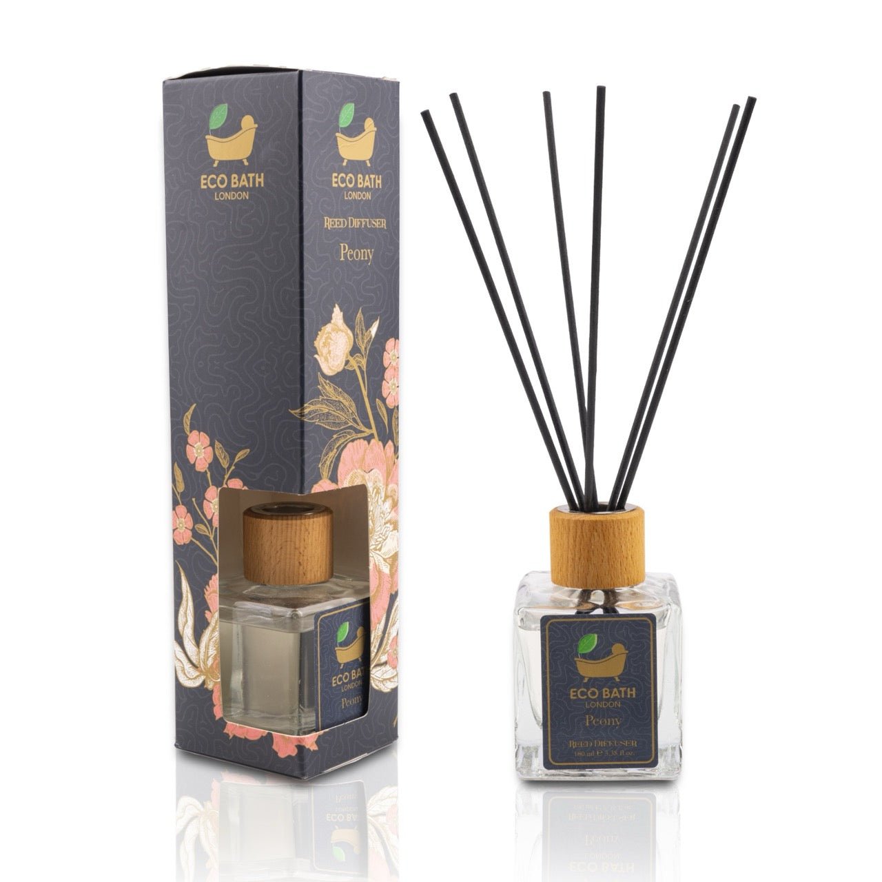 Eco Bath London Peony Reed Diffuser - Beautiful Bouquet of Peonies Fragrance, Intensive, Fresh & Long Lasting Room Diffuser, 100ml (3.38 Fl.Oz)