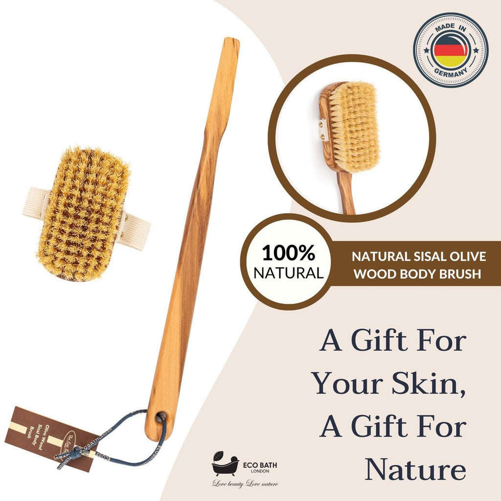 Eco Bath London Luxury Natural Sisal Olive Wood Body Brush - The Ultimate Dry Brushing Body Brush by Eco Bath London | The Hackers Market