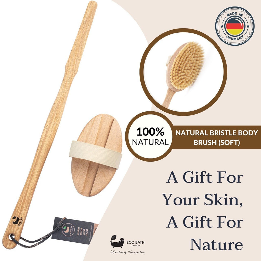 Eco Bath Natural Bristle Body Brush Detachable with Soft Bristles by Eco Bath London | The Hackers Market