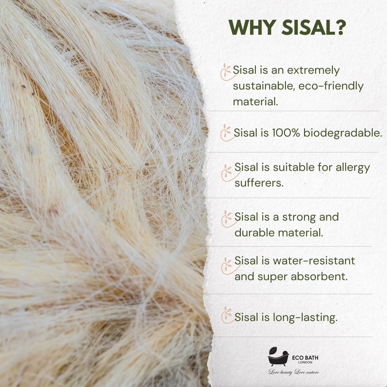 Eco Bath  Natural Sisal Hemp Back Strap Black