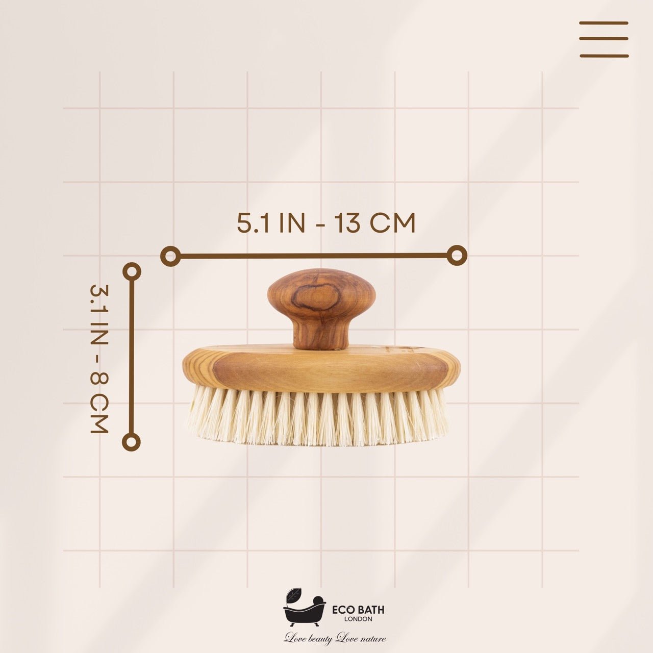 Eco Bath London Natural Sisal Olive Wood Hand Brush - Premium Olive Wood Sisal Hand Brush