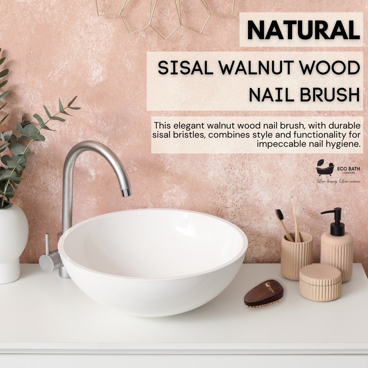 Eco Bath Natural Sisal Walnut Wood Nail Brush - Luxurious Design by Eco Bath London | The Hackers Market