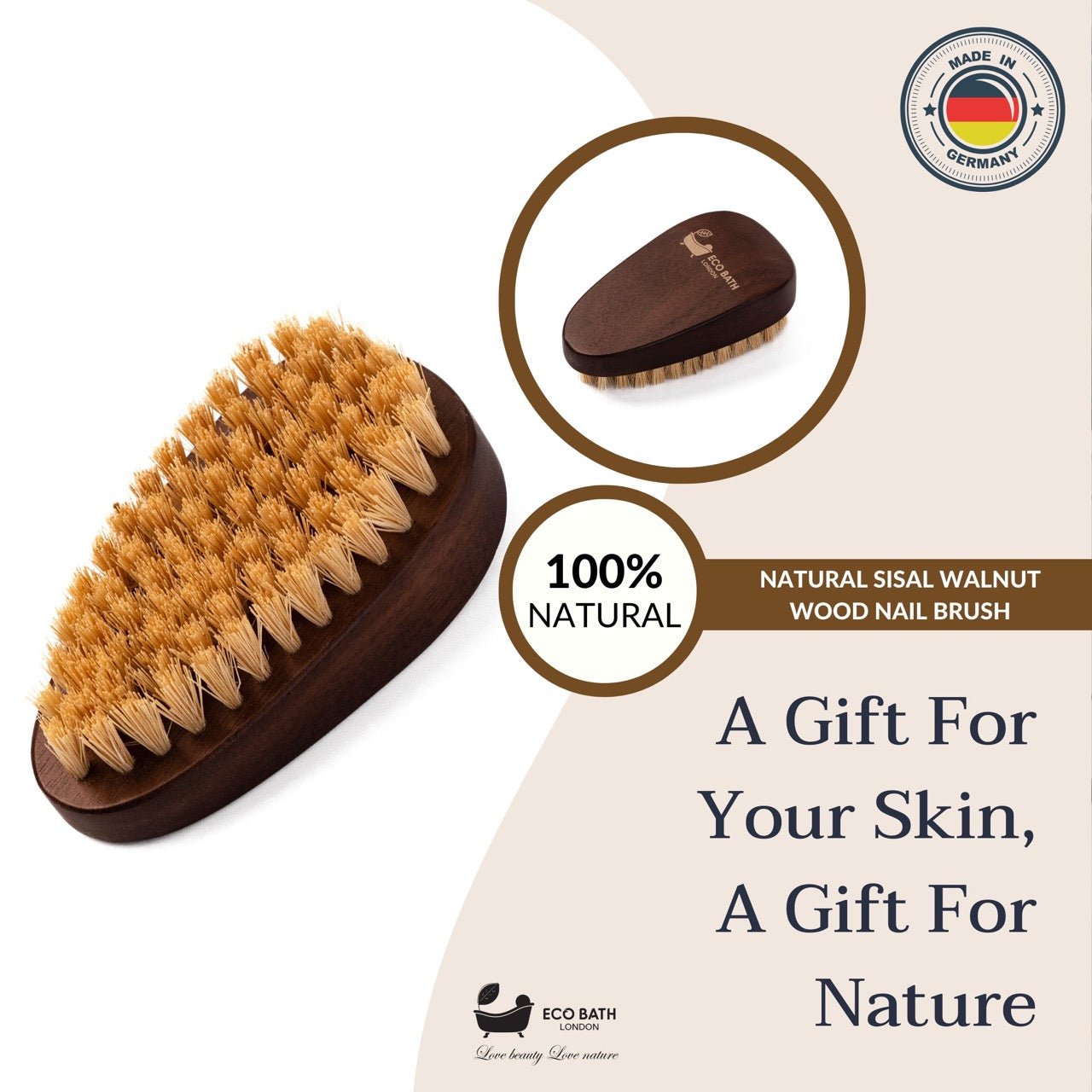 Eco Bath Natural Sisal Walnut Wood Nail Brush - Luxurious Design by Eco Bath London | The Hackers Market
