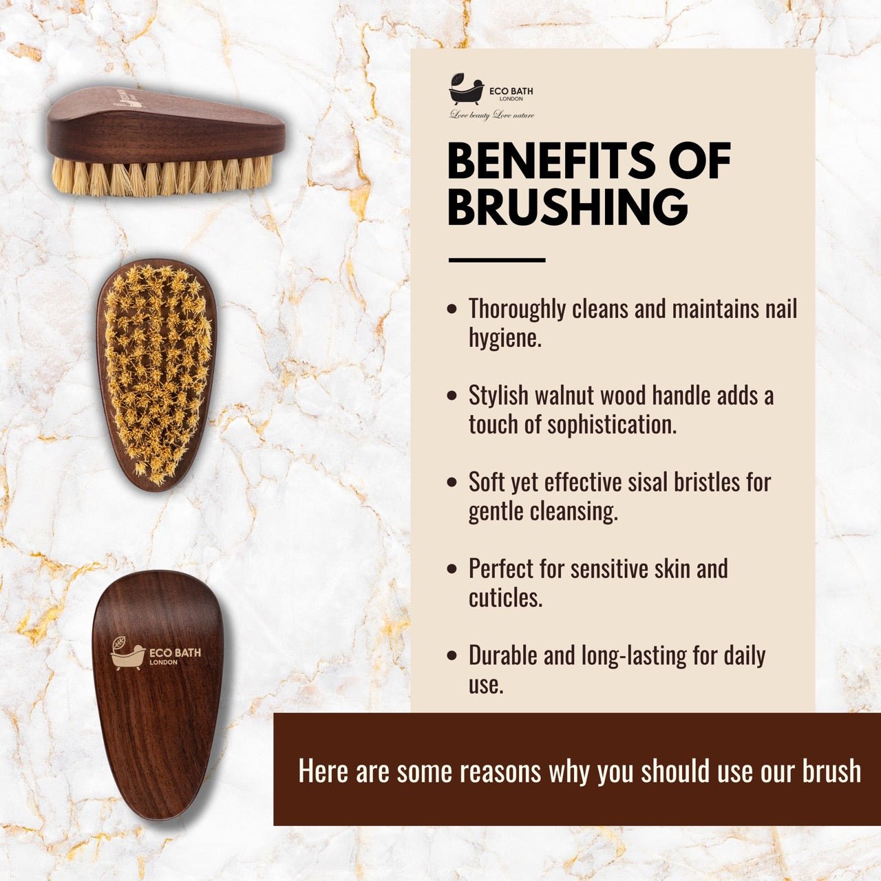 Eco Bath Natural Sisal Walnut Wood Nail Brush - Luxurious Design by Eco Bath London | The Hackers Market