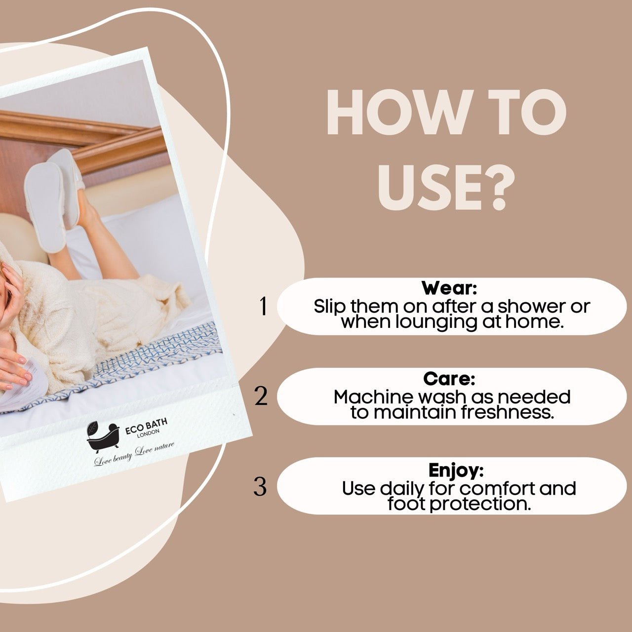 Eco Bath London Natural Towelling Slippers - GOTS Certificated Luxury 100% Organic Cotton Indoor Slippers for Bath and Home