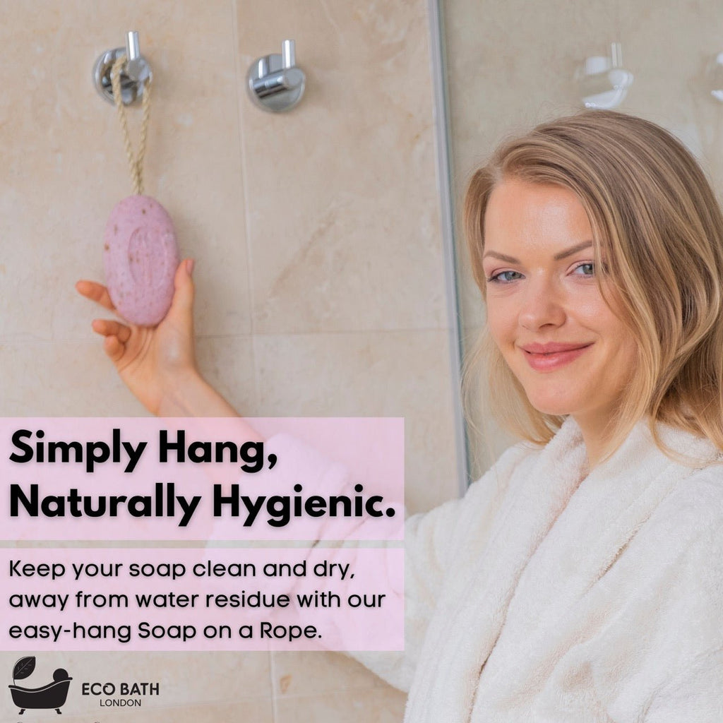 Eco Bath London Rose Soap on a Rope 220g - Luxurious and Eco Friendly Body Wash Bar with Shea Butter