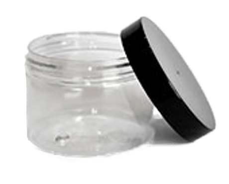 Jar, Clear PET straight sided 100ml with a black polypropylene (PP) Screwcap