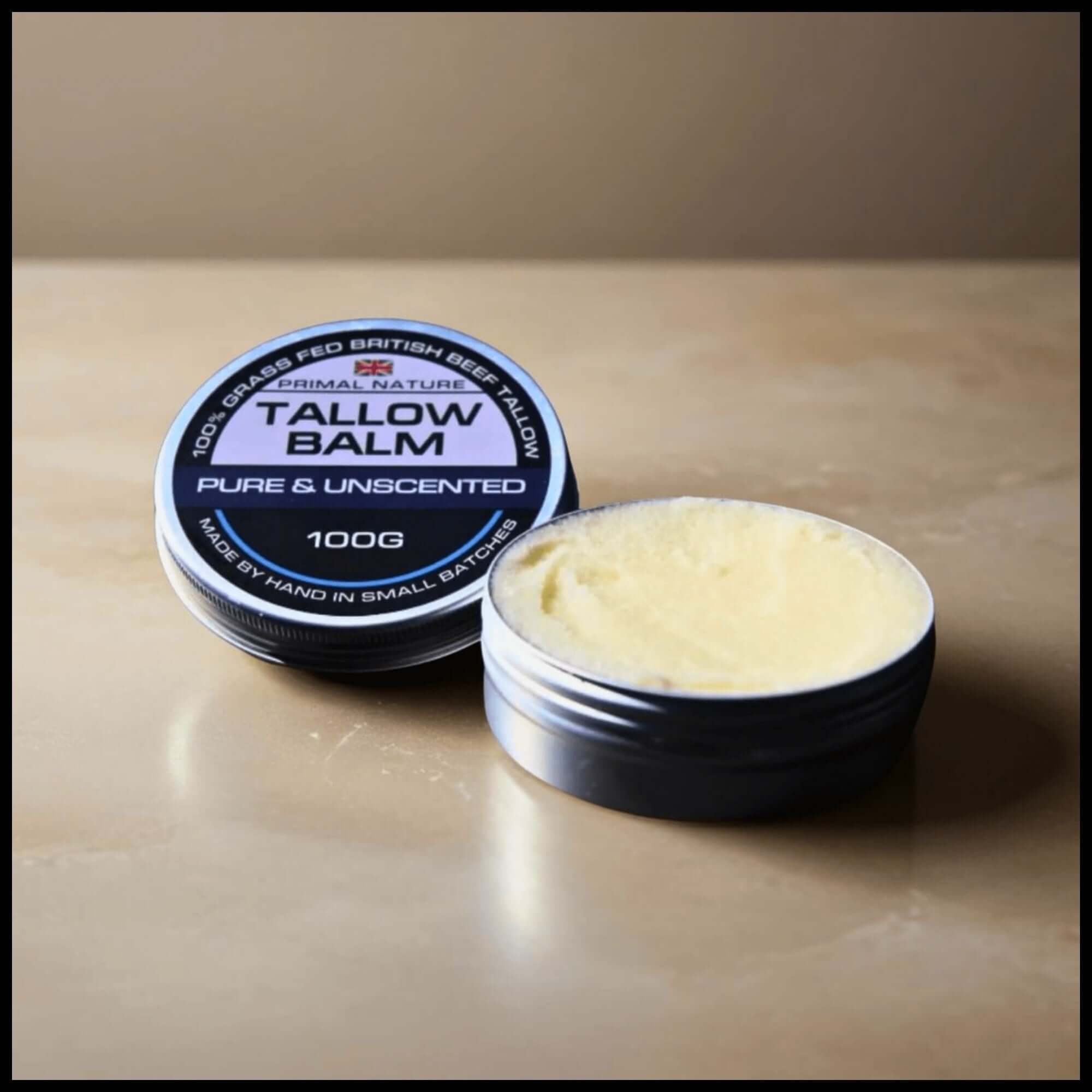 Tallow Skincare Bundle featuring pure and unscented tallow balm in a black tin, ideal for natural skin care.