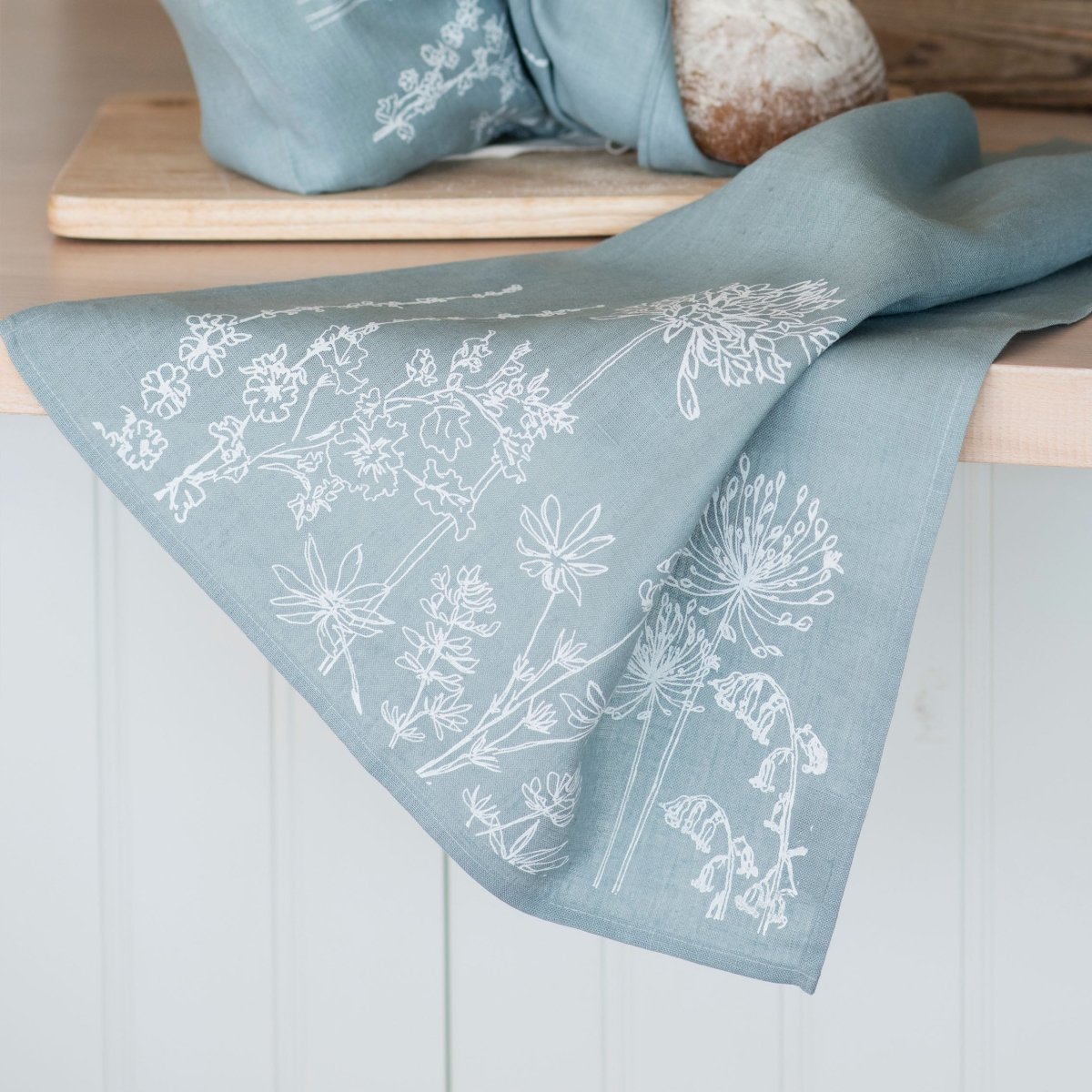 Linen Tea Towel With Garden Design