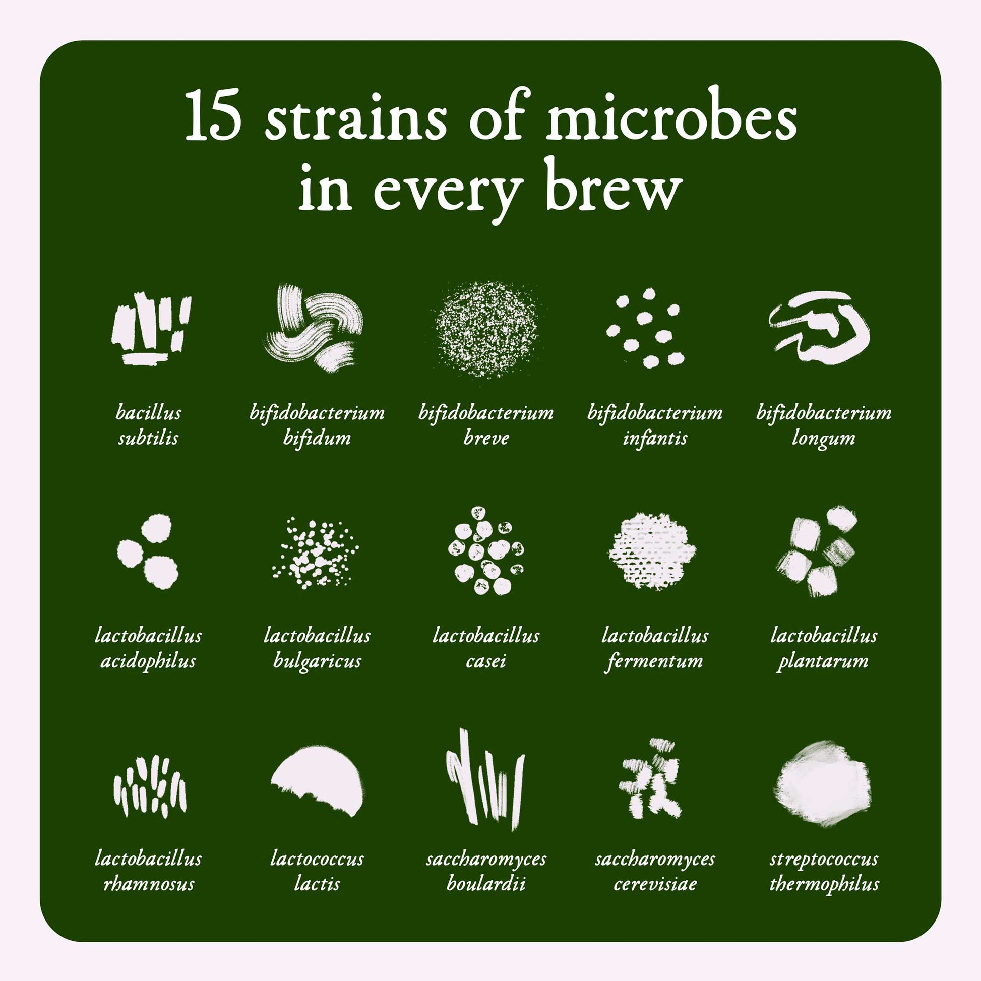 15 strains of microbes used in our liquid robiotics