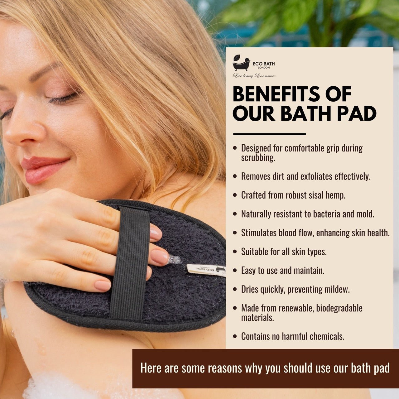 Natural Sisal Hemp Bath Pad Black