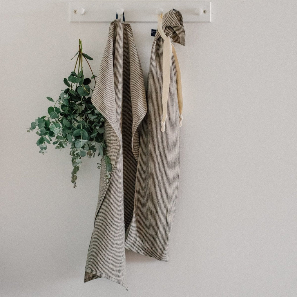 Pure Linen Tea Towel - Dark Blue Stripes