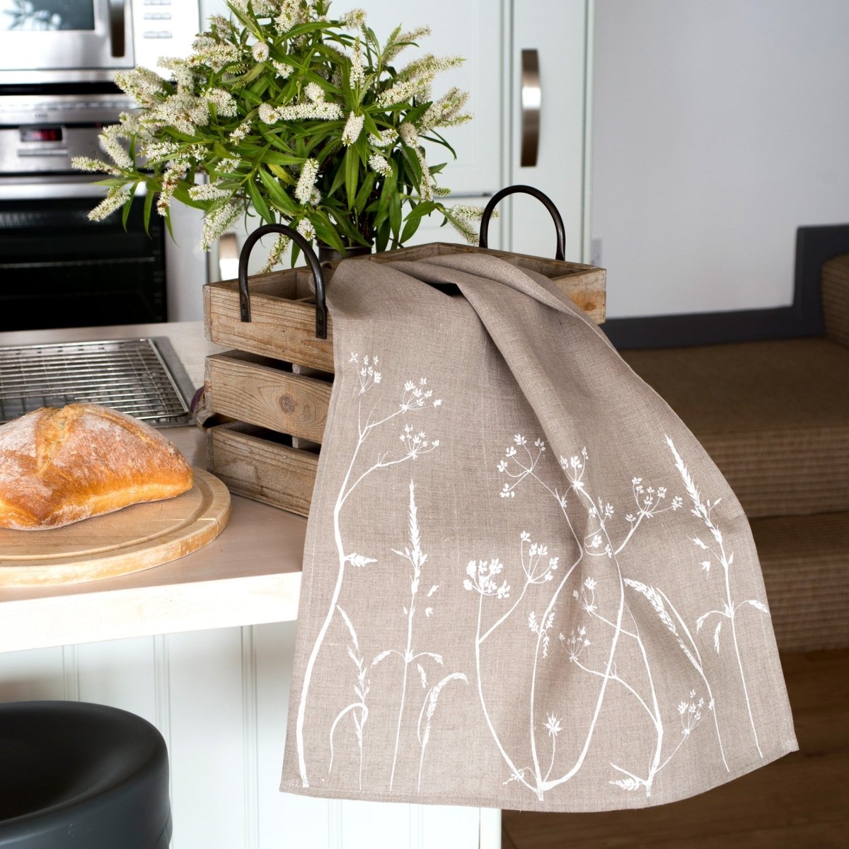 Pure Linen Tea Towel Hedgerow Design