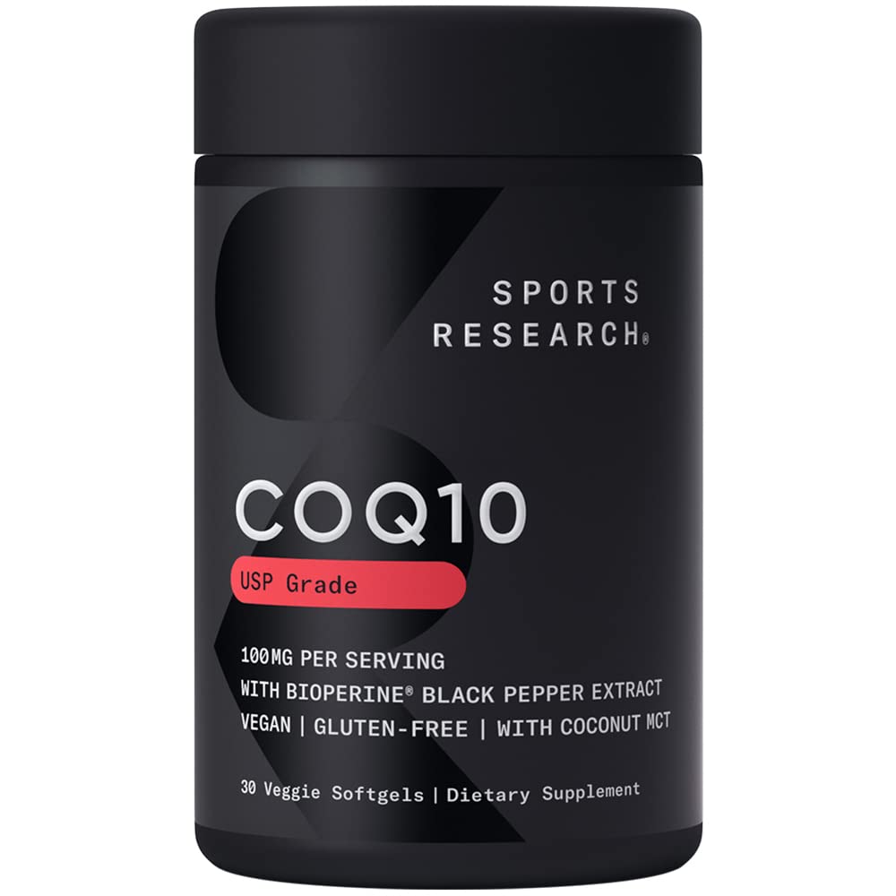 Sports Research CoQ10 100mg with Coconut Oil & Bioperine – Vegan, Non-GMO (30 Veggie Softgels)