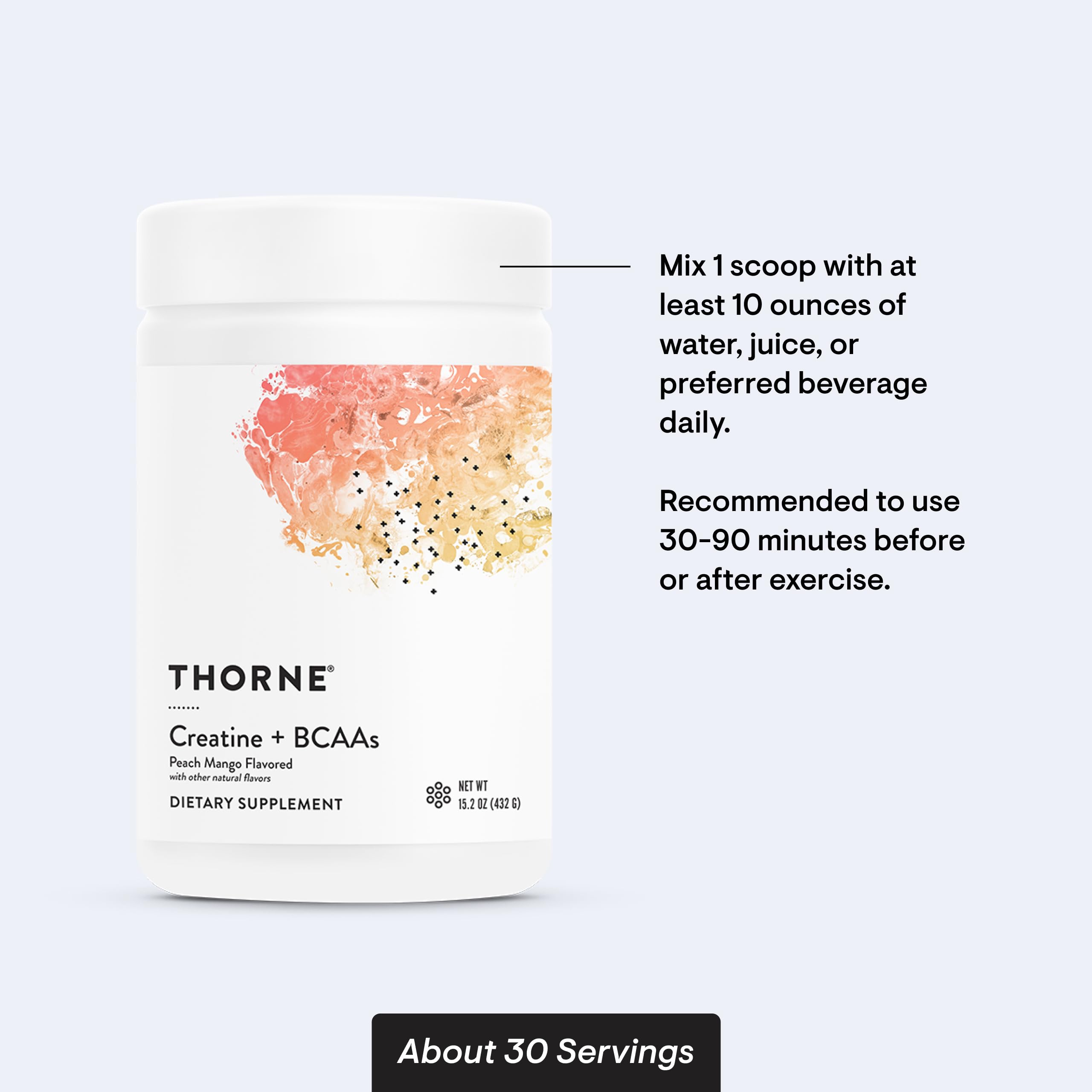 THORNE Creatine + BCAAs Powder – Peach Mango, NSF Certified for Sport – 30 Servings