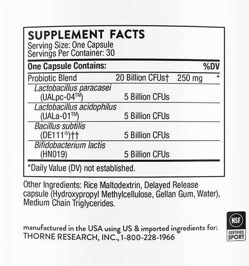 THORNE FloraSport 20B Probiotic – 30 Servings | Digestive, Immune Support & NSF Certified for Sport