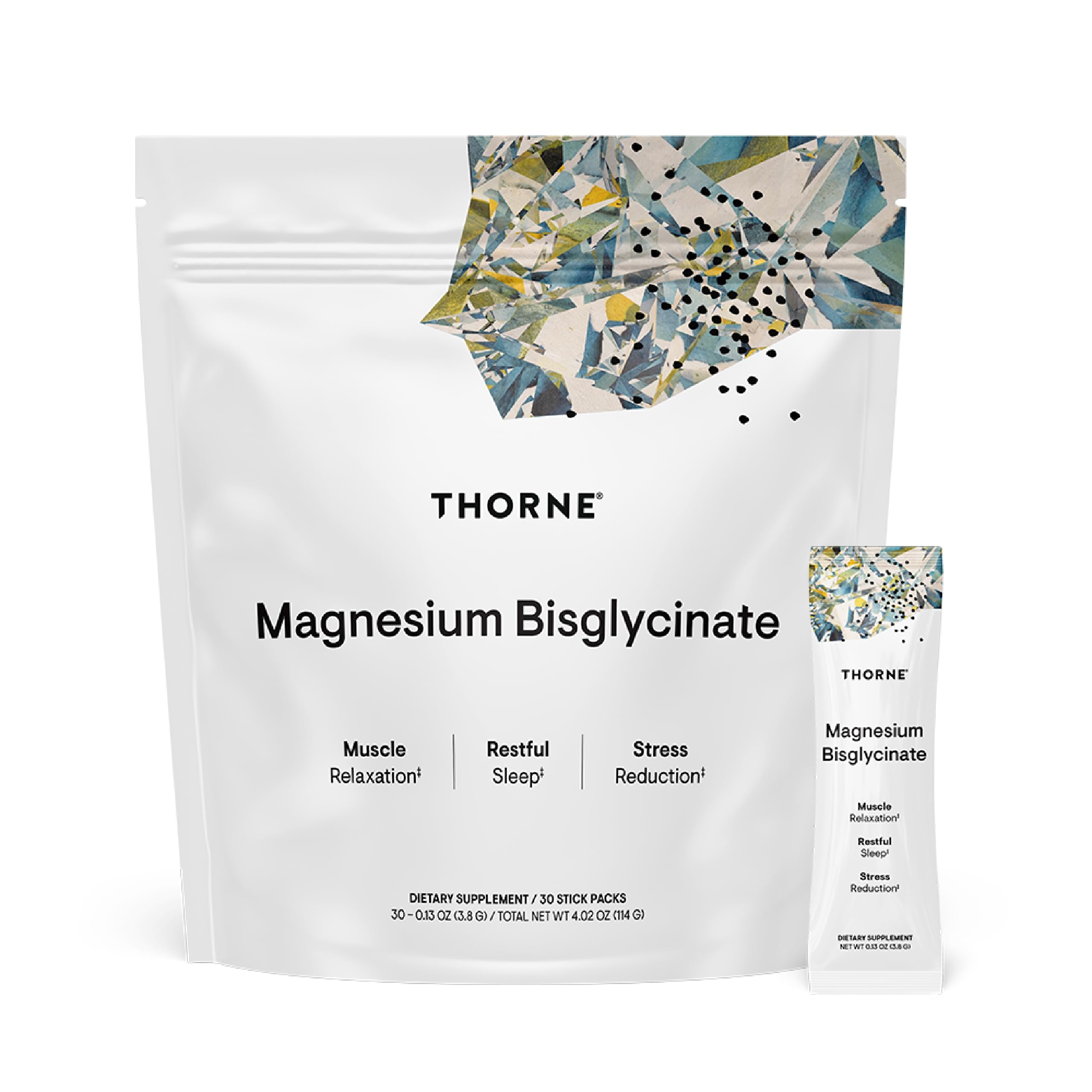 THORNE Magnesium Bisglycinate Powder – Restful Sleep, Muscle Relaxation, Heart Health & Metabolism Support | NSF Certified for Sport | 30 Servings | 0.13 Oz per Stick Pack