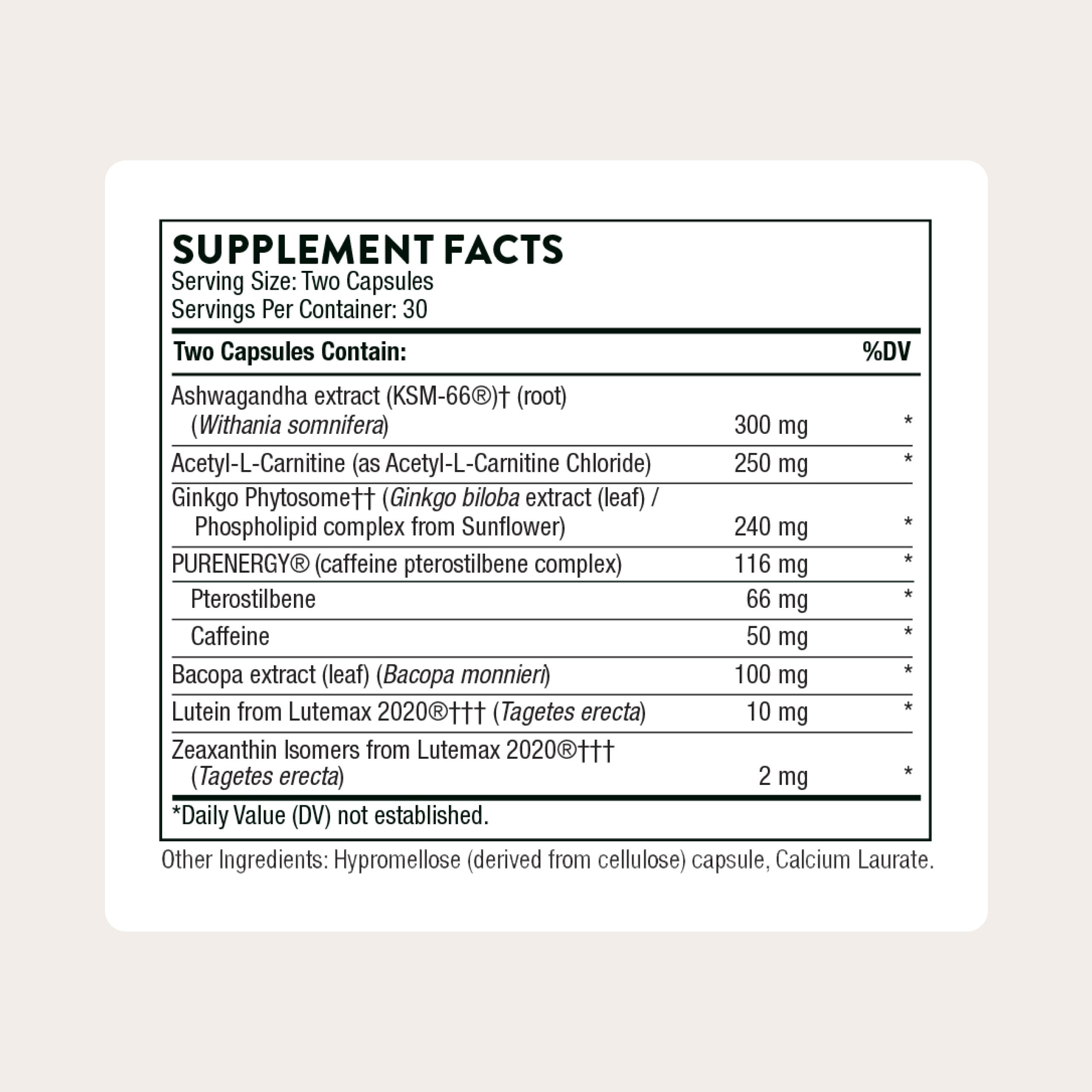 THORNE Memoractiv – Nootropic Brain Support for Focus, Creativity, and Concentration | 60 Capsules