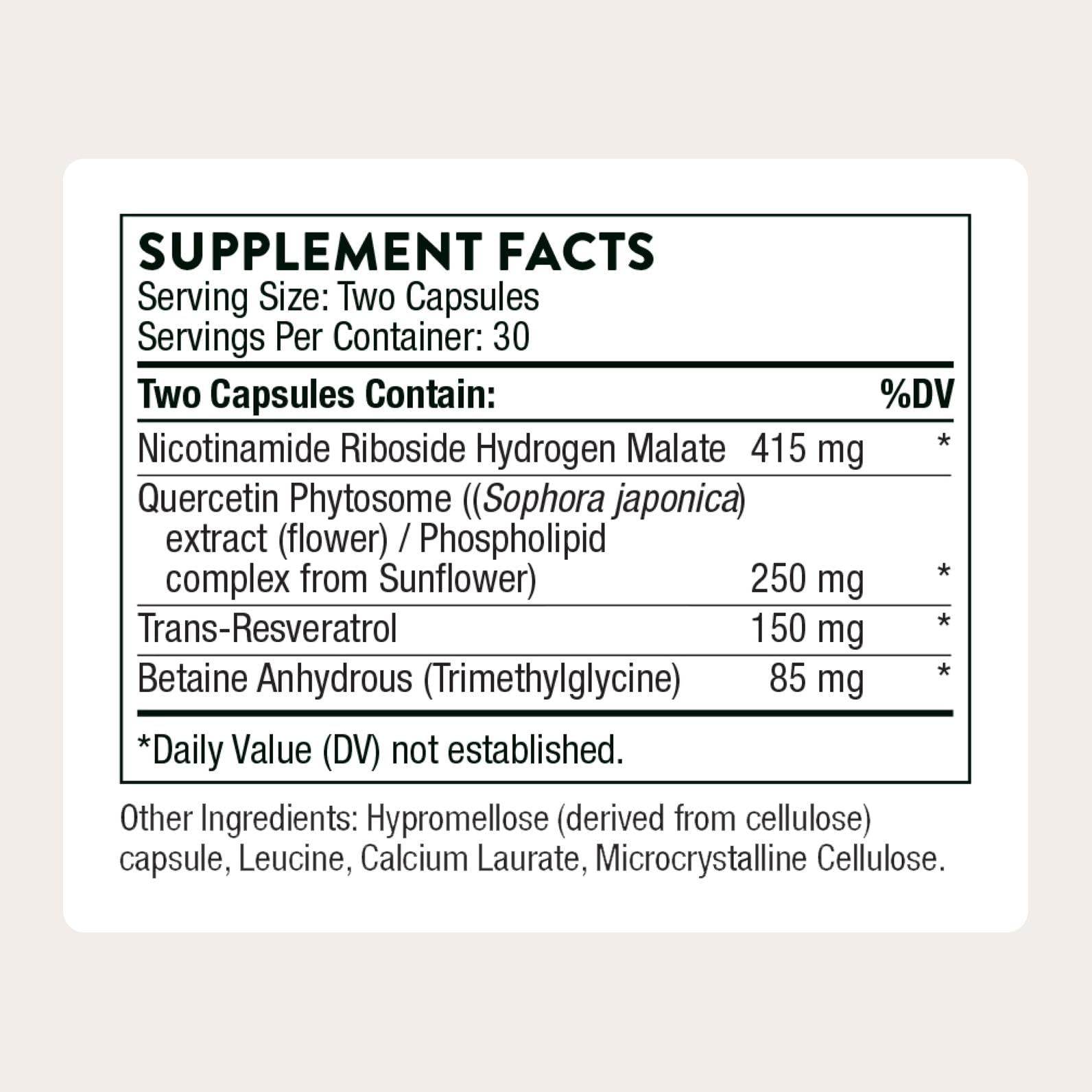 THORNE ResveraCel – Nicotinamide Riboside with Quercetin Phytosome & Resveratrol for Healthy Aging & Cellular Energy (30 Servings)