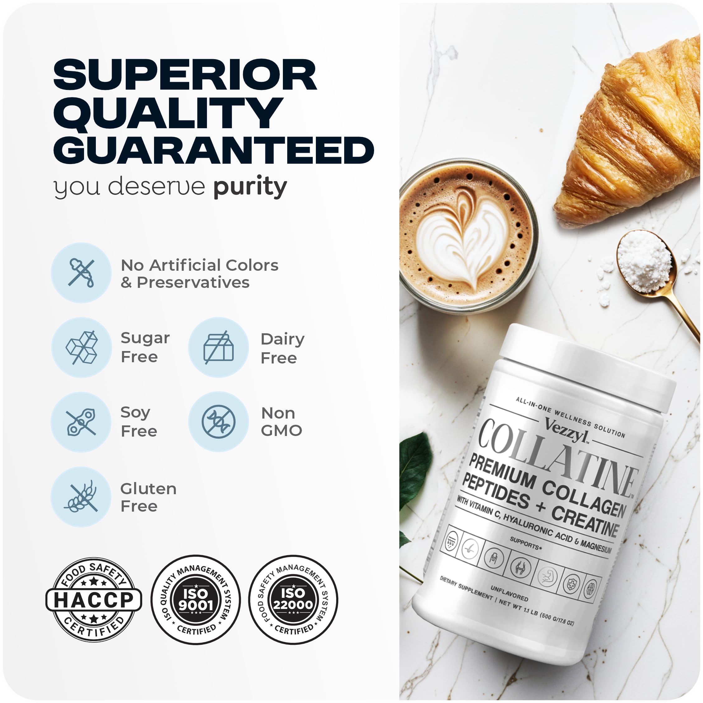 Vezzyl Collatine – Premium Collagen Peptides + Creatine + Vitamin C, HA & Magnesium